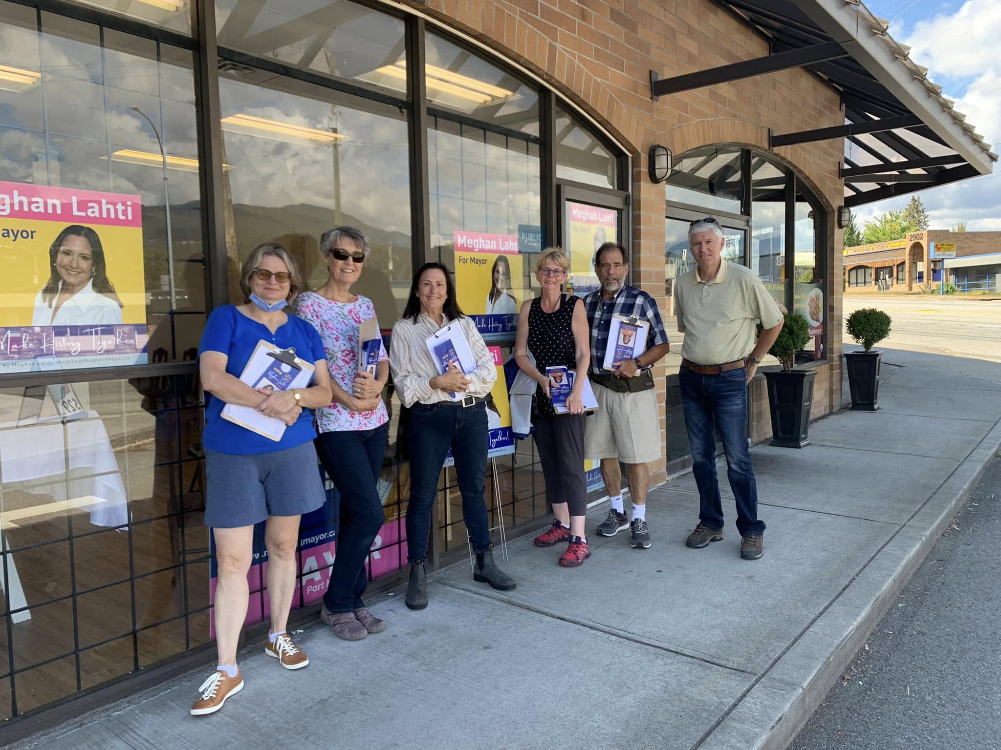 Meghan Lahti with campaign volunteers outside the campaign office